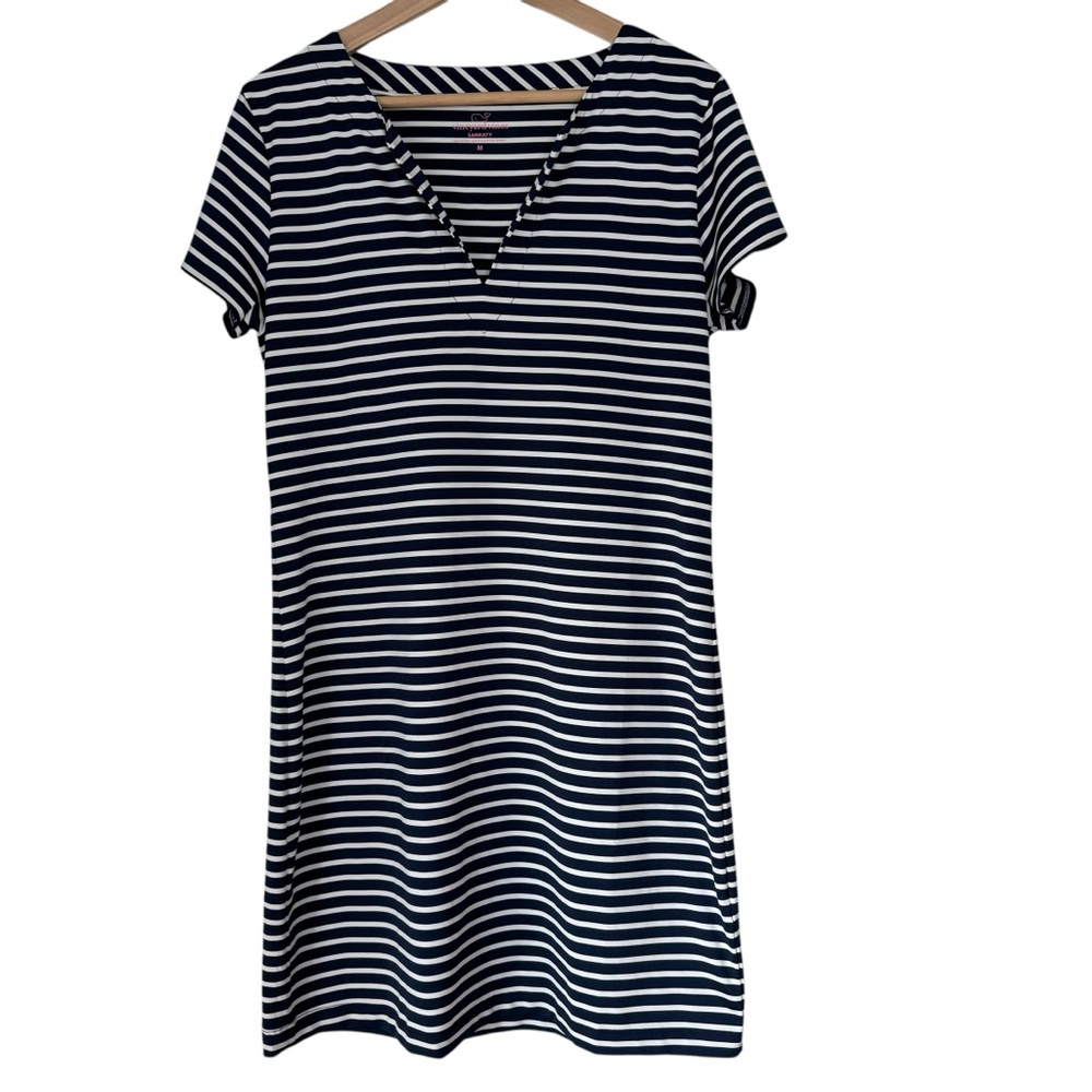 Vineyard Vines Sankaty Blue White Striped Dress Medium Short Sleeve Pullover
